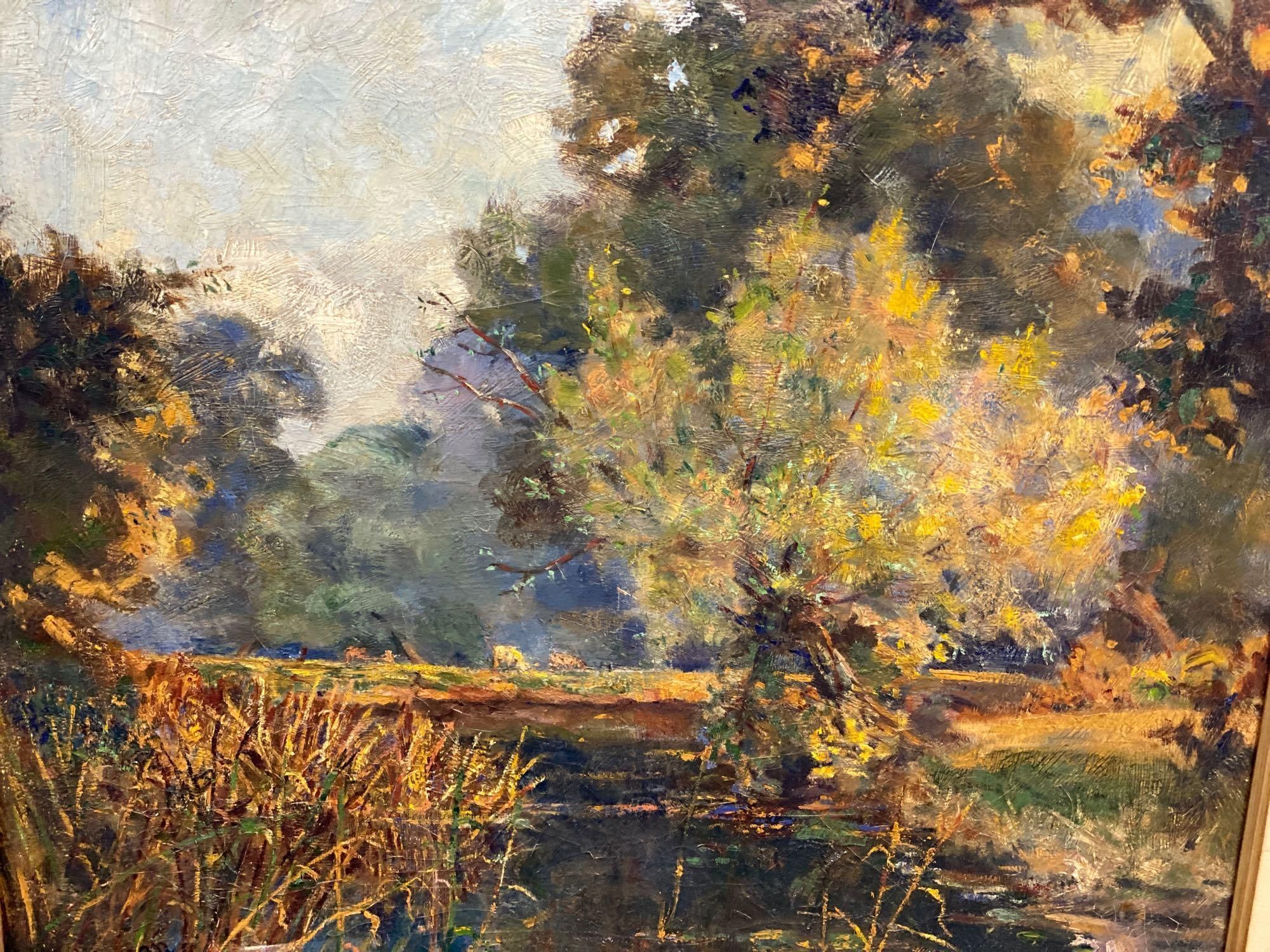 D. Halman Abraham (early 20th century), oil on canvas, Landscape with cows grazing near a river, signed, 61 x 61cm.